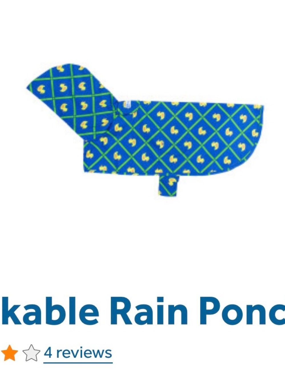 Packable Blue & Yellow Duck Patterned Dog Rain Poncho